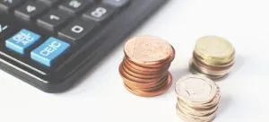 A calculator and coins.