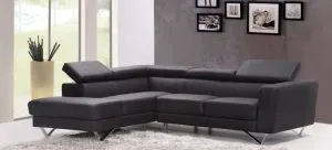 Black fabric furniture in a living room.